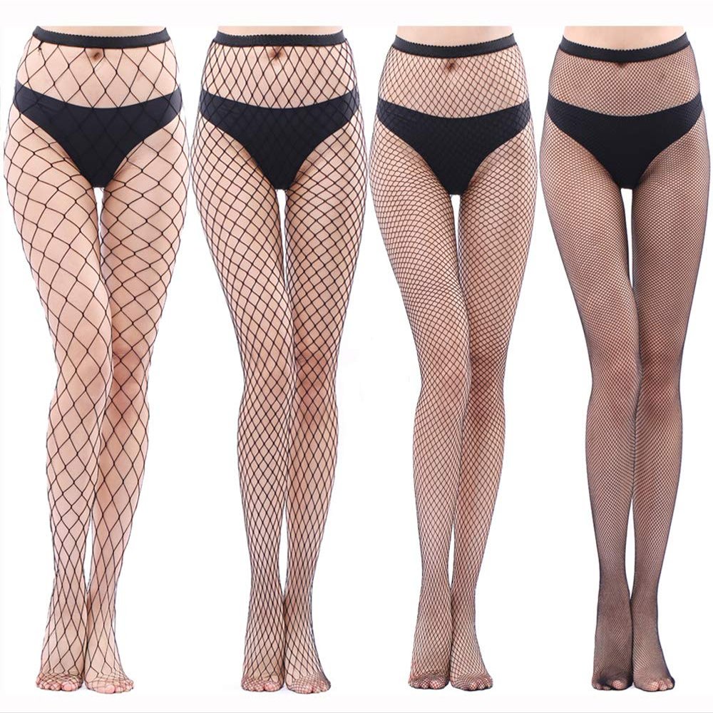 EVERSWE High Waist Fishnet Tights, Thigh High Suspender Stockings (AST4P, SM)