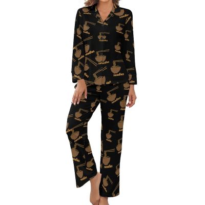 BAIKUTOUAN Japanese Ramen Noodles Women's Button Down Pajamas Set Long Sleeve Sleepwear Nightwear
