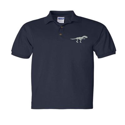 ALLNTRENDS Dinosaur Skeleton Men's Polo T Shirt Embroidered Dino Skull Shirt (S, Navy Blue)