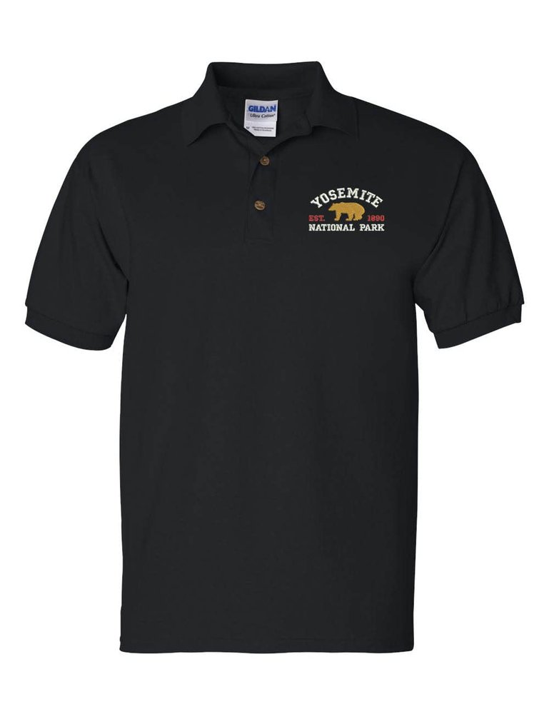 ALLNTRENDS Yosemite National Park Men's Polo T Shirt Embroidered U.S. National Park Service Shirt (S, Black)