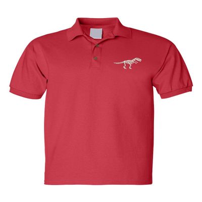 ALLNTRENDS Dinosaur Skeleton Men's Polo T Shirt Embroidered Dino Skull Shirt (M, Red)