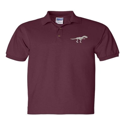 ALLNTRENDS Dinosaur Skeleton Men's Polo T Shirt Embroidered Dino Skull Shirt (L, Maroon)