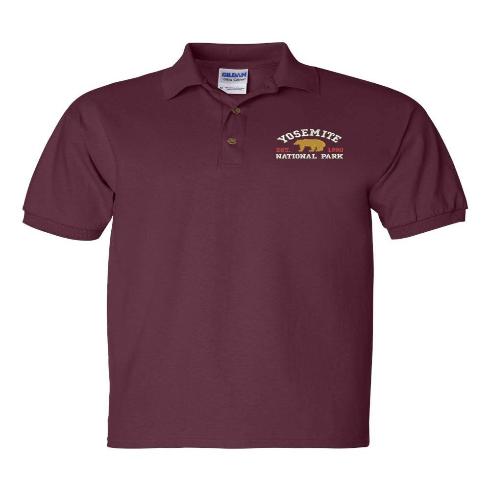ALLNTRENDS Yosemite National Park Men's Polo T Shirt Embroidered U.S. National Park Service Shirt (2XL, Maroon)