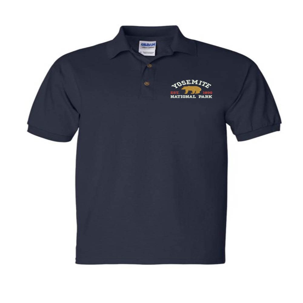 ALLNTRENDS Yosemite National Park Men's Polo T Shirt Embroidered U.S. National Park Service Shirt (L, Navy Blue)