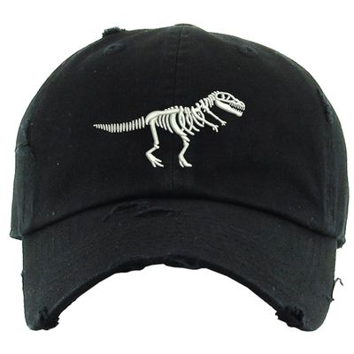 ALLNTRENDS Dinosaour Skeleton Embroidery Dad Hat Adjustable Dino Embroidered Skull Cap (Black)