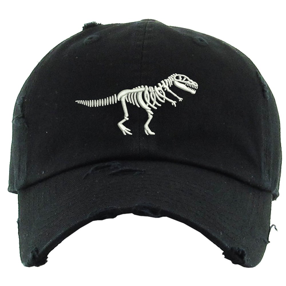 ALLNTRENDS Dinosaour Skeleton Embroidery Dad Hat Adjustable Dino Embroidered Skull Cap (Black)