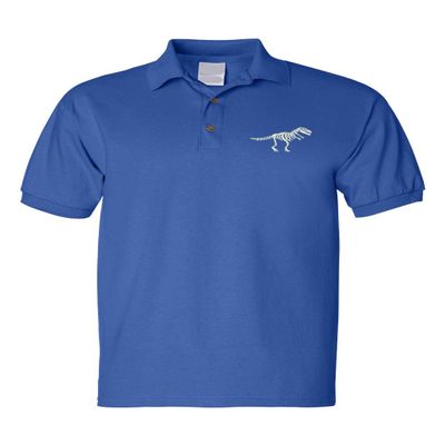 ALLNTRENDS Dinosaur Skeleton Men's Polo T Shirt Embroidered Dino Skull Shirt (M, Royal Blue)
