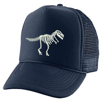 ALLNTRENDS Dinosaour Skeleton Embroidered Trucker Hat Embroidery Dino Cap Adjustable Skull Caps (Navy Blue)