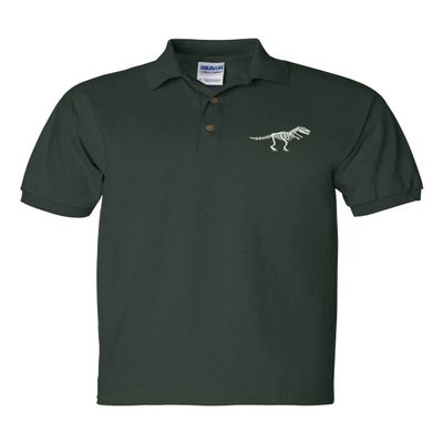 ALLNTRENDS Dinosaur Skeleton Men's Polo T Shirt Embroidered Dino Skull Shirt (XL, Forest Green)