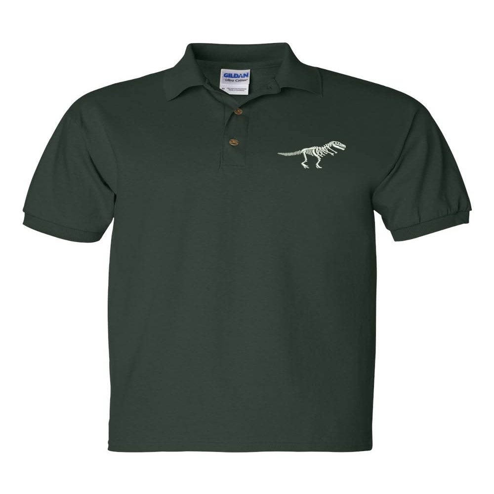 ALLNTRENDS Dinosaur Skeleton Men's Polo T Shirt Embroidered Dino Skull Shirt (XL, Forest Green)