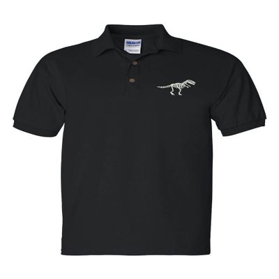 ALLNTRENDS Dinosaur Skeleton Men's Polo T Shirt Embroidered Dino Skull Shirt (M, Black)