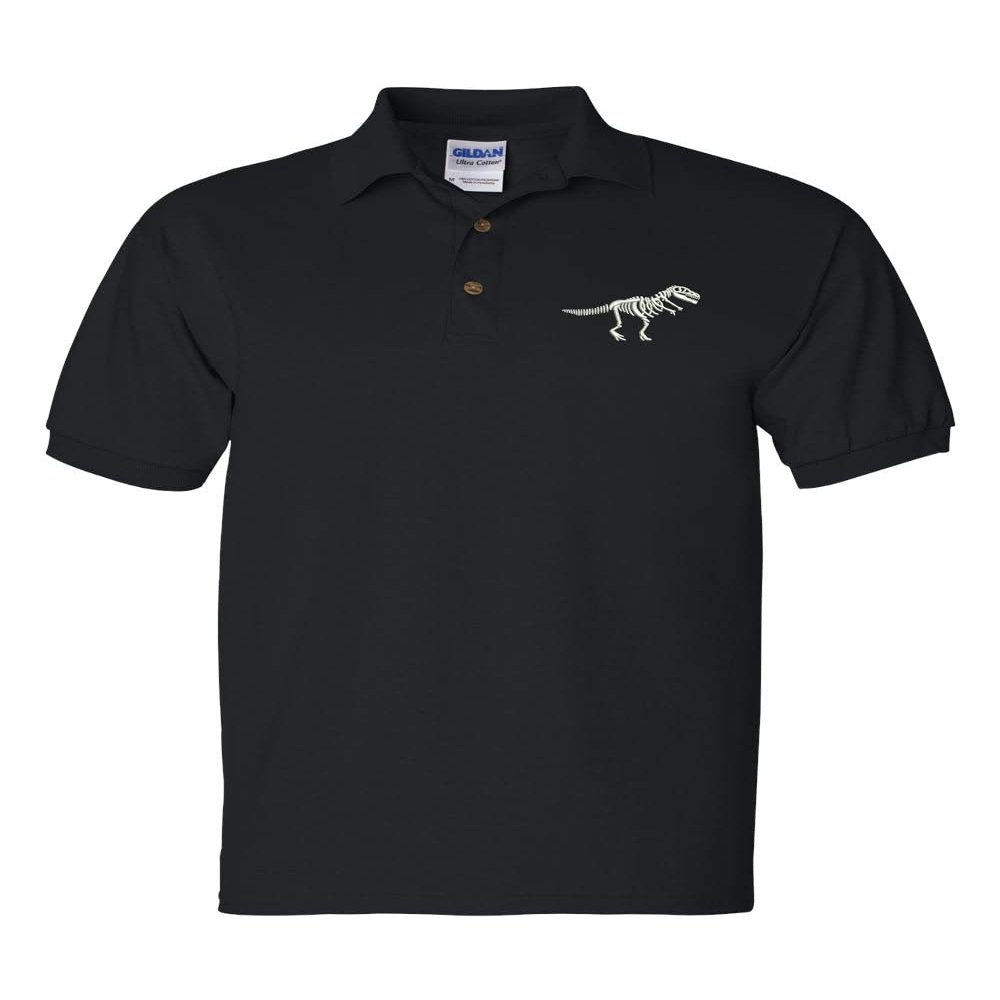 ALLNTRENDS Dinosaur Skeleton Men's Polo T Shirt Embroidered Dino Skull Shirt (M, Black)