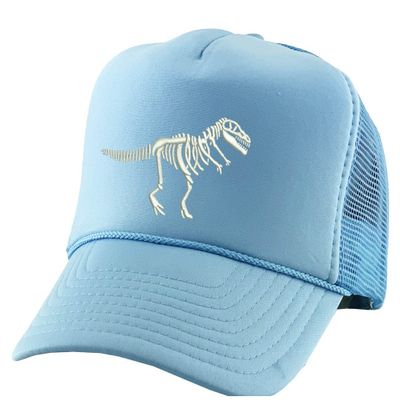 ALLNTRENDS Dinosaour Skeleton Embroidered Trucker Hat Embroidery Dino Cap Adjustable Skull Caps (Sky Blue)