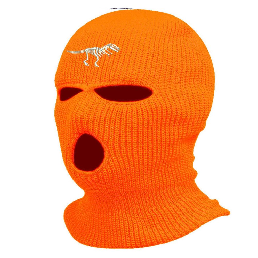 Dinosaour Skeleton Ski Mask Embroidered Dino Three Hole Mask Skull Balaclava (Orange)