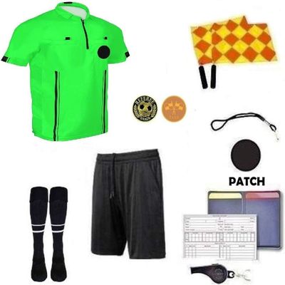 1 Stop Soccer Referee 10 Piece Package Jersey Coin Short Socks Flags Set Whistle Referee Wallet and Cards (Green, Adult X-Large)
