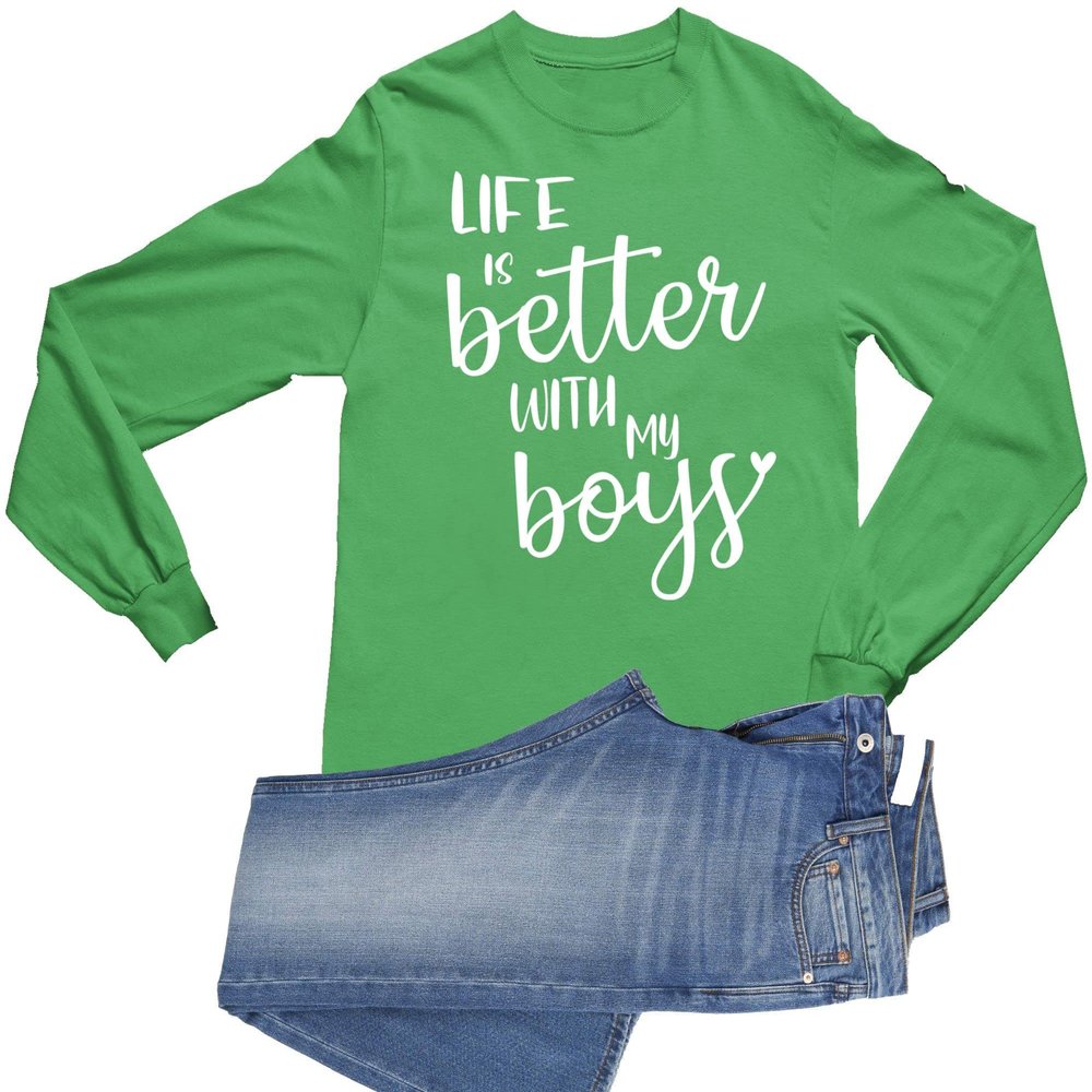 3X-Large Kelly Mens Life is Better with My Boys Mother Gift Idea for Mom Long Sleeve T-Shirt