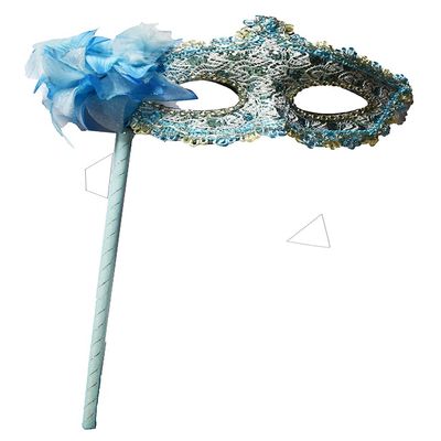 AZYOUNG Women's Masquerade Masks Side Feather Flower Petal Hand Held Lace Mask with Stick (Light Blue)