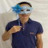 AZYOUNG Women's Masquerade Masks Side Feather Flower Petal Hand Held Lace Mask with Stick (Light Blue) view 2
