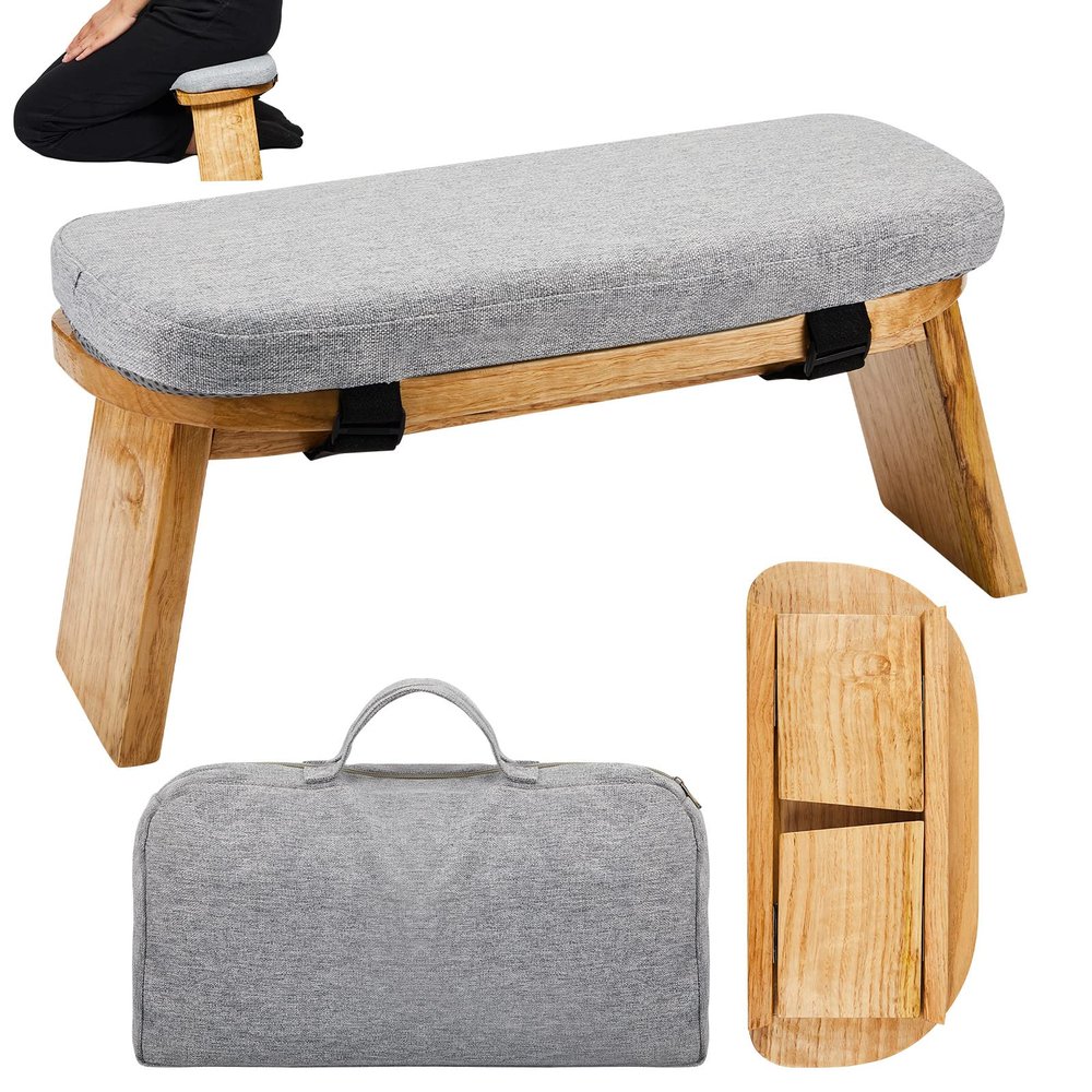 Meditation Bench with Carrying Bag, Meditation Kneeling Stool Portable Yoga Meditation Bench Ergonomic Foldable Prayer Stool with Soft Cushion for Kneeling Sitting Prayer Extended Practice