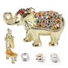 Beufee Hollow Gold Elephant Jewelry Storage Box, 2Pcs Rhinestone Bejeweled Elephant Jewelry Box Animal Figurine Jewelry Trinket Holder Box for Women Girls view 1