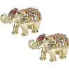 Beufee Hollow Gold Elephant Jewelry Storage Box, 2Pcs Rhinestone Bejeweled Elephant Jewelry Box Animal Figurine Jewelry Trinket Holder Box for Women Girls view 2