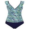 Hilor Women's Tankini Swimsuits Shirred Tummy Control Swimwear Ruffled V Neck Two Piece Bathing Suits Yellow&Green Stripes 10 view 4