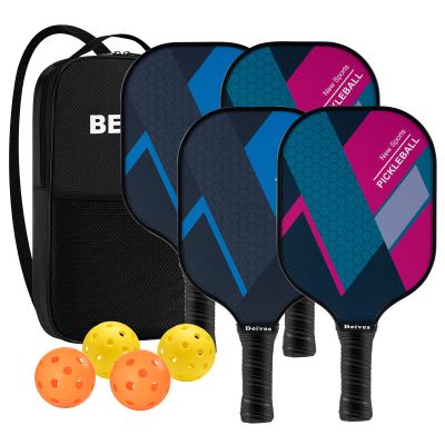 BEIVES Pickleball Paddles, USAPA Fiberglass Pickleball Paddles Set of 4, Pickleball Set with 4 Pickleball Rackets, Including 4 Pickleballs & 1 Carry Bag, Pickle Ball Paddles Set for Men, Women