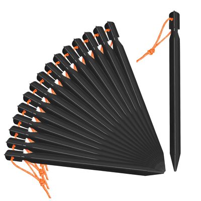 Grassman 16 Pack Tent Stakes, 7075 Aluminium Tent pegs, Heavy Duty Lightweight Ground Pegs, Durable and Safe Metal Camping Spikes, Black