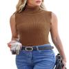 Totatuit Turtleneck Sleeveless Tops for Women Knit Stretch Basic Cinch Waist Tunic Tops Gray view 1