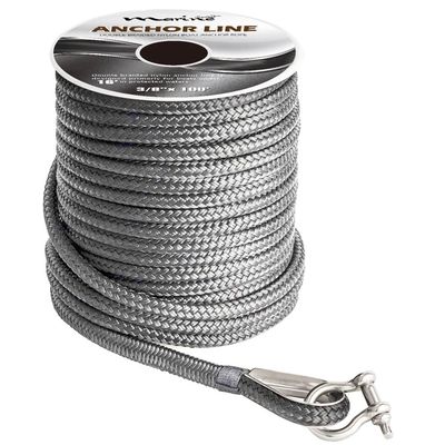 MARINE SYSTEM Made 3/8 Inch 100 FT 150 FT Black Grey Nylon Anchor Line Double Braided Anchor Rope/Line with Thimble (3/8" x 100' Grey Nylon)