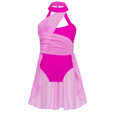 Fldy Kids Girls Lyrical Dance Costumes Modern Jazz Dancewear Sleeveless Mesh Dress Ballet Dance Outfits Rose 12 Years