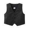 ALINTU Boys Dress Clothes, Long Sleeve Dress Shirt + Vest + Suspender Pants Set, Gentleman Outfits for Boys, Black 18-24 Months = Tag 90 view 2