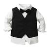 ALINTU Boys Dress Clothes, Long Sleeve Dress Shirt + Vest + Suspender Pants Set, Gentleman Outfits for Boys, Black 18-24 Months = Tag 90 view 3