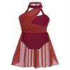Fldy Kids Girls Lyrical Dance Costumes Modern Jazz Dancewear Sleeveless Mesh Dress Ballet Dance Outfits Burgundy 8 Years view 1