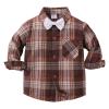 ALINTU Baby Boys Dress Clothes, Long Sleeve Dress Shirt + Suspender Pants Set, Gentleman Outfits for Boys, Plaid Brown White, 12-18 Months = Tag 80 view 3