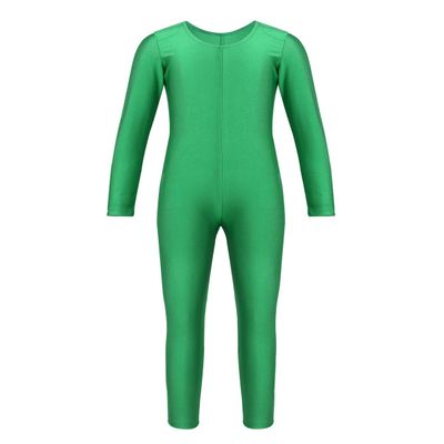 dPois Girls Gymnastics Ballet Dance Unitard Solid Color Stretch Leotard Long Sleeve Full Bodysuit Jumpsuit Green 13-14 Years