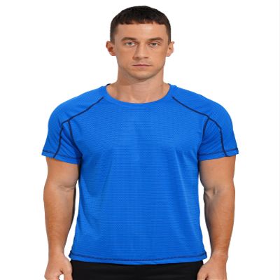 Hansber Men's Quick Dry Short Sleeve Shirt Sun Protection Rash Guard Swim Tee Athletic Running Fishing Shirts Lake,Blue Medium