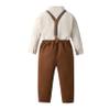 ALINTU Baby Boys Dress Clothes, Long Sleeve Dress Shirt + Suspender Pants Set, Gentleman Outfits for Boys, Stripes Khaki, 18-24 Months = Tag 90 view 2