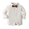 ALINTU Baby Boys Dress Clothes, Long Sleeve Dress Shirt + Suspender Pants Set, Gentleman Outfits for Boys, Stripes Khaki, 18-24 Months = Tag 90 view 3