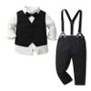 ALINTU Boys Dress Clothes, Long Sleeve Dress Shirt + Vest + Suspender Pants Set, Gentleman Outfits for Boys, Black 5-6 Years = Tag 130 view 1