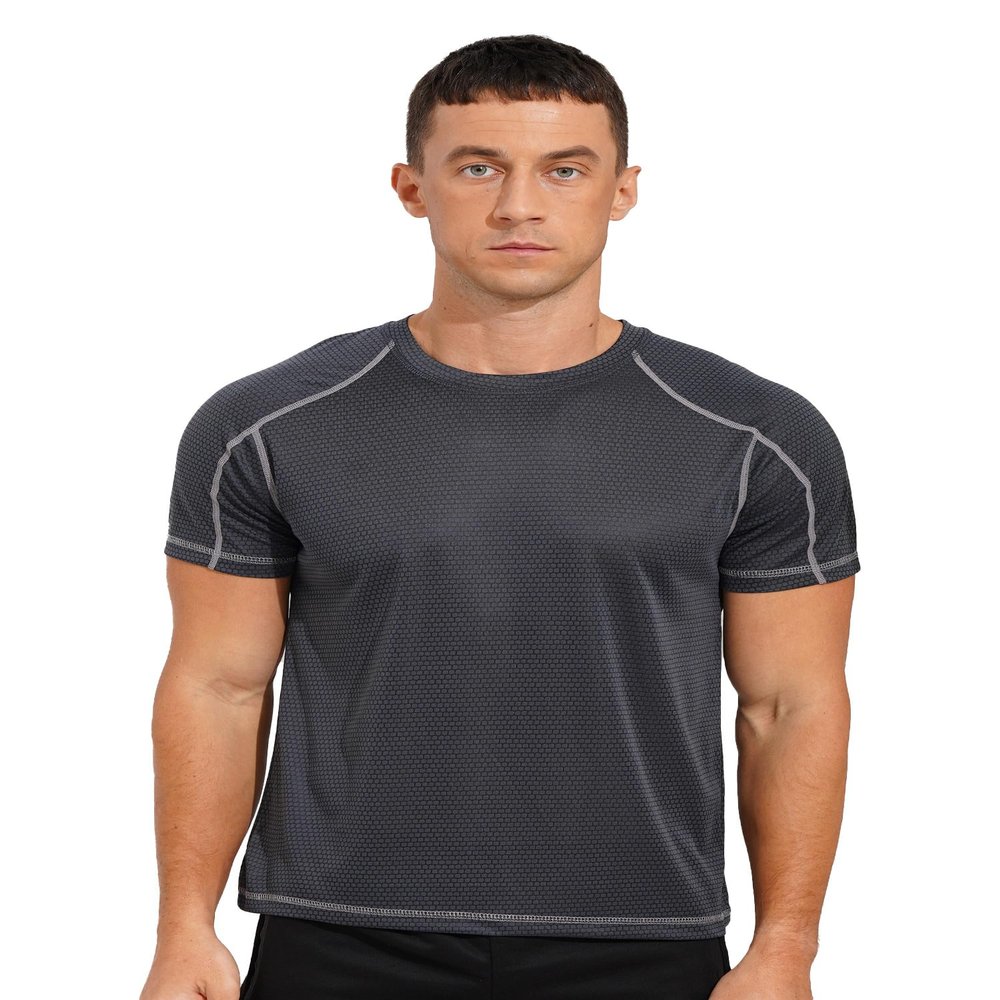 Hansber Men's Quick Dry Short Sleeve Shirt Sun Protection Rash Guard Swim Tee Athletic Running Fishing Shirts Dark Grey Large