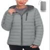Little Donkey Andy Women's Packable Lightweight Puffer Jacket Windproof Hooded Winter Coat with Recycled Insulation Light Grey L view 1
