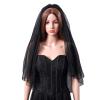 Acenail Black Veil Short Womens Wedding Bride Veil 2 Tier Fingertip Length Bridal Tulle Veils with Comb Veils for Halloween Cosplay Costume view 2