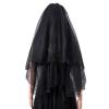 Acenail Black Veil Short Womens Wedding Bride Veil 2 Tier Fingertip Length Bridal Tulle Veils with Comb Veils for Halloween Cosplay Costume view 3