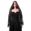 Acenail Black Veil Short Lace Womens Wedding Veil Fingertip Length Bride Veils Costume Veils for Halloween Cosplay Bachelorette Party view 2
