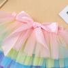 Baby Girls Rainbow 2nd Birthday Outfit - Romper Tutu Skirt with Diaper Cover Tulle Bloomers and Crown Headband 3PCS Infant Cake Smash Outfit for Photo Prop view 4