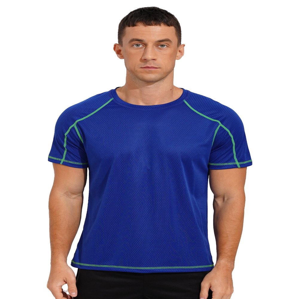 Hansber Men's Quick Dry Short Sleeve Shirt Sun Protection Rash Guard Swim Tee Athletic Running Fishing Shirts RoyalBlue Large