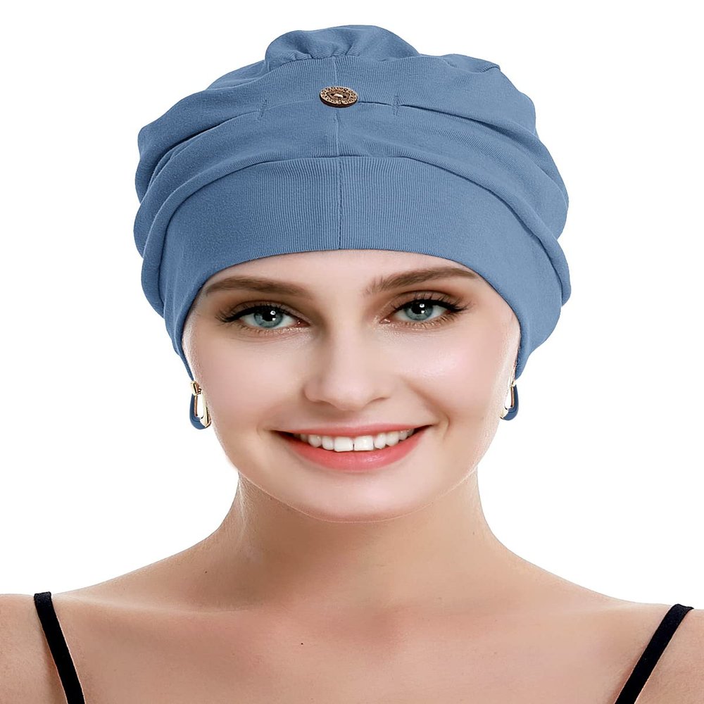 osvyo Cotton Chemo Turbans for Women Cancer Hairloss hat - Cotton Lightweight Headwear Sealed Packaging Cerulean Blue