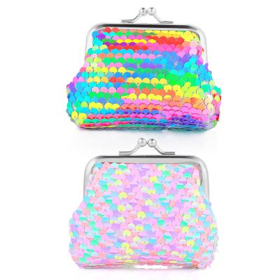 2 Pieces Coin Purse Kids Purse Girls Handbags Double Sided Sequin Mini Wallet Kiss Lock Coin Purse for Party Christmas Birthday Valentine's Day Gifts