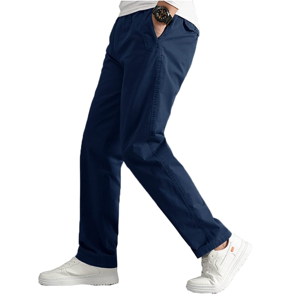 AIFARLD Mens Cargo Pants Elastic Waist Pants Sport Jogger Long Trousers for Hiking Fishing Running Workout Navy